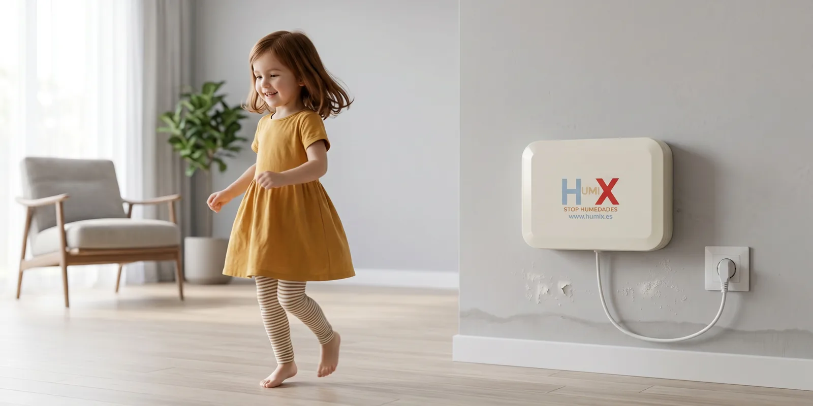 Familia en casa con el equipo HUMIX contra la humedad en Socuéllamos